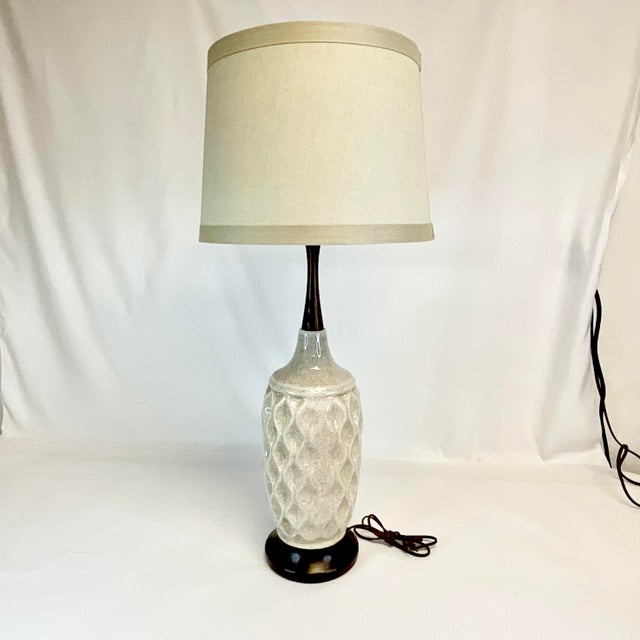 1960s Mid-Century Modern Boho Chic Geometric Ceramic Table Lamp, New Shade. For Sale - Image 9 of 12