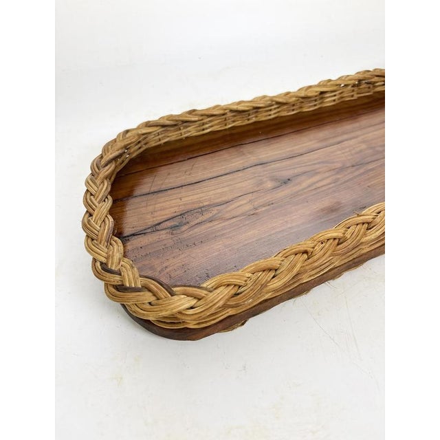 1960s Vintage French Tray in Olive Wood and Rush, 1960 For Sale - Image 5 of 16