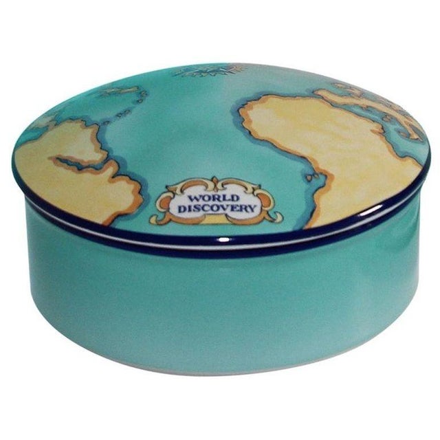 Tiffany & Co. porcelain round trinket box. Tiffany & Co. porcelain round map box designed for Tauck World, Made In France....