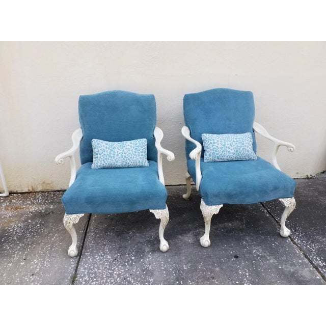 Tiffany Blue 1920s Antique Tiffany Blue Upholstered Chairs - a Pair For Sale - Image 8 of 8