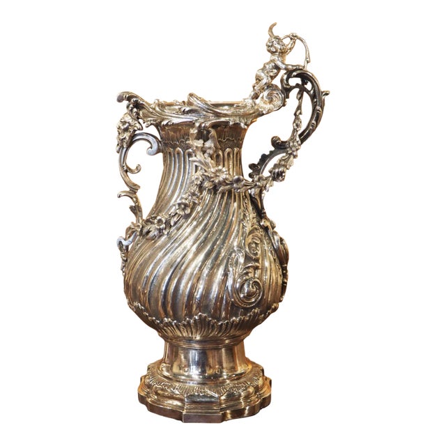 Antique Silvered Bronze Pitcher From France, Circa 1890 For Sale