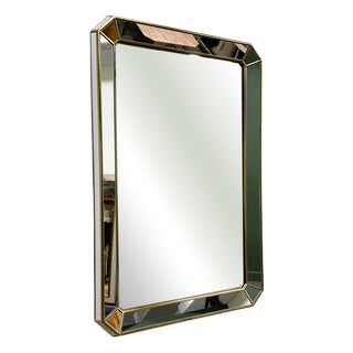 Rectangular Bevelled Mirror with Brass Frame from De Knudt, Belgium, 1980s For Sale