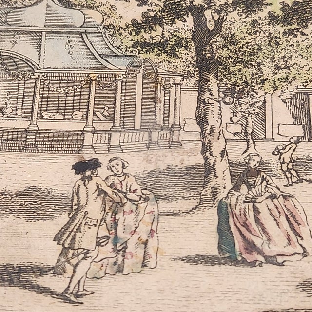 Sculpture Materials Antique Vauxhall Gardens London Hand-Colored Engraving After Canaletto For Sale - Image 7 of 10