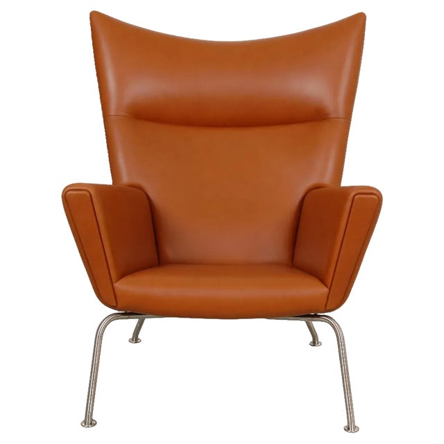 Walnut Anilin Leather Wingchair by Hans J. Wegner for Carl Hansen & Søn, 1990s For Sale