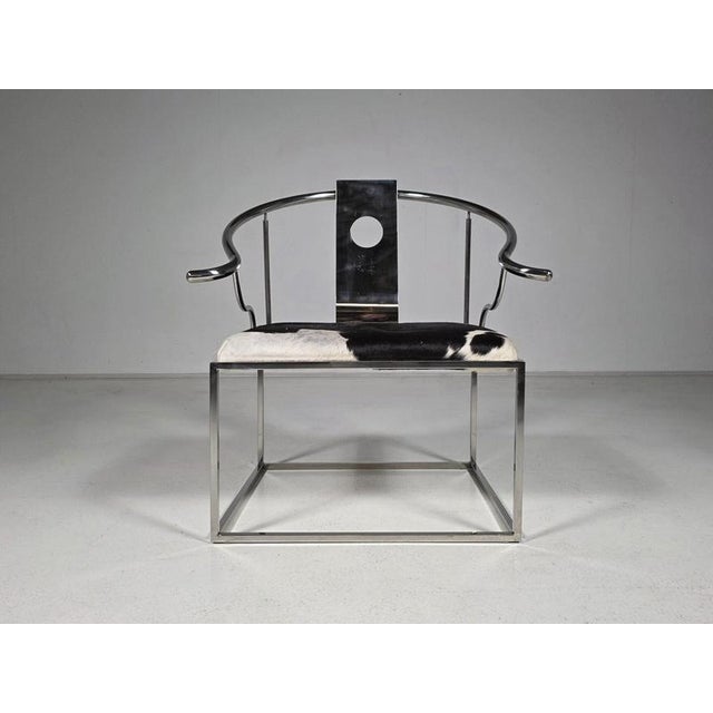 Sculptural Stainless Steel Armchair with Cowhide by Eichholtz, 1990s For Sale - Image 9 of 9