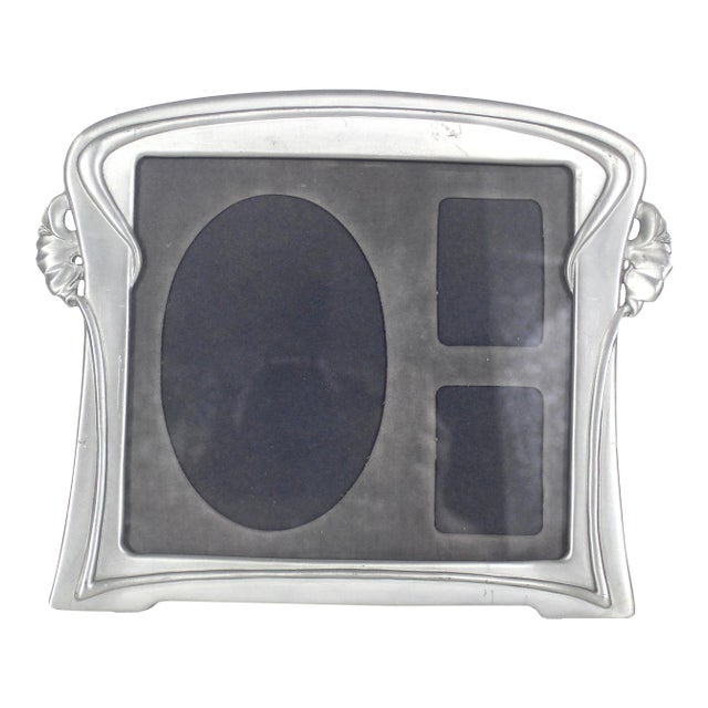 Vintage Art Nouveau Pewter Picture Frame 5.5”x6” Large, Three Photo Seagull Canada, Easel, Table Top Photograph Portrait Pf 901 For Sale