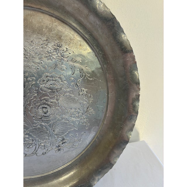Silver Vintage Federal Silver Co. Hand-Wrought Aluminum Floral Tray For Sale - Image 8 of 12