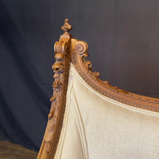 Cream Antique French Carved and Newly Upholstered Sofa or Loveseat For Sale - Image 8 of 9