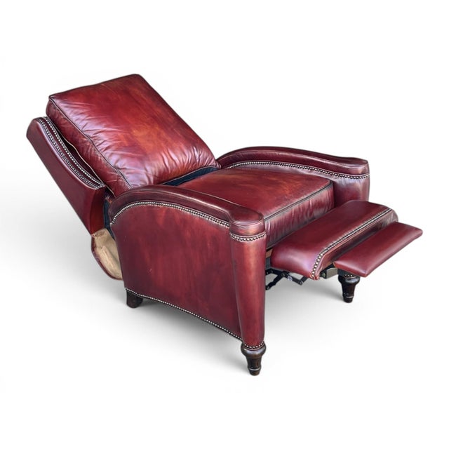 Pair of Vintage English Wingback Recliners in Burgundy Oxblood Leather For Sale - Image 15 of 16