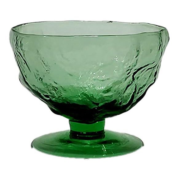 Mid-Century Modern 1960s Mid-Century Modern Emerald Green Blenko Glass Pinch Crackle Tumblers & Pedestal Dessert Dishes - 15 Pieces For Sale - Image 3 of 5