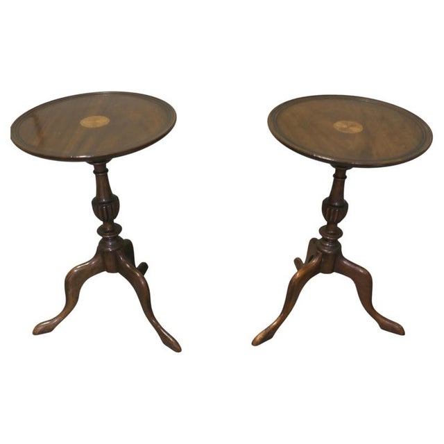 Wood Tripod Wine Tables with Decorative Inlays, 1900, Set of 2 For Sale - Image 7 of 7
