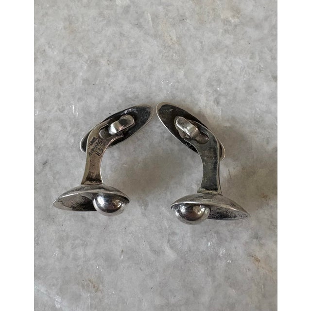 Karl Gustav Hansen for Hans Hansen in Denmark. Mid century modern sterling silver cufflinks.