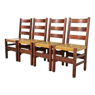 Gustav Stickley Antique Mission Oak Arts & Crafts Ladder Back Dining Chairs, Set of Four For Sale