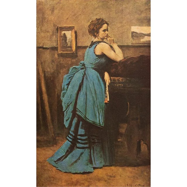 An excellent First Edition full color offset lithograph, print, of Impressionist oil painting "The Woman in Blue" by...