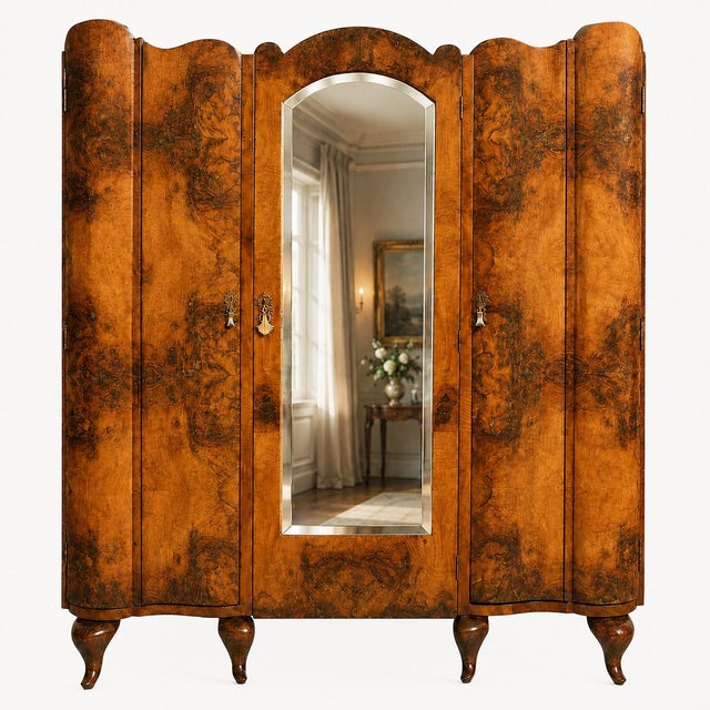 Italian Baroque Revival Walnut and Burl Walnut Wardrobe from Palazzi dell’Arte Cantù, 1940s For Sale - Image 10 of 10