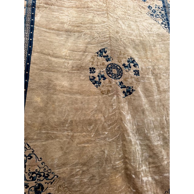 12 X 9 Antique Chinese Art Deco Chinoiserie Peking Rug Geometric Medallion For Sale - Image 4 of 15