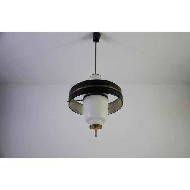 Metal Mid-Century Brass and Opal Glass Pendant Lamp, Italy, 1960s For Sale - Image 7 of 12