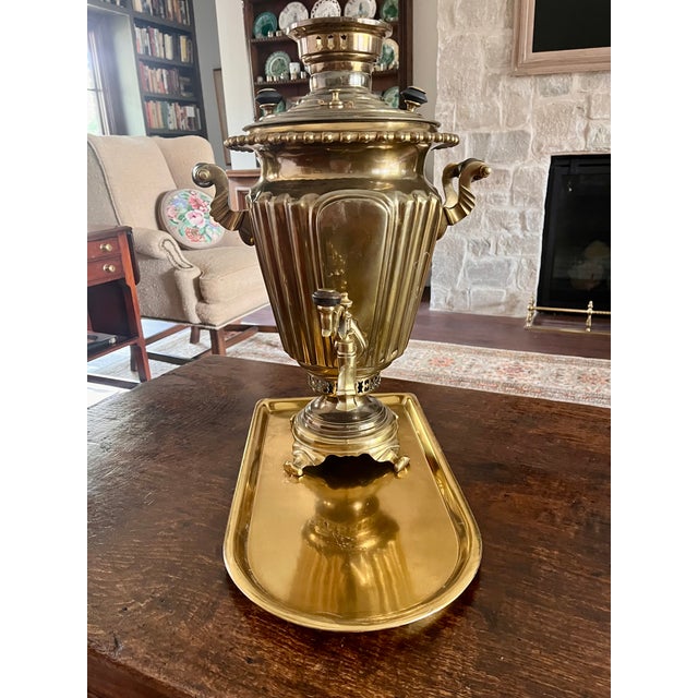 Antique Early 1900s Russian Brass Samovar and Tray For Sale - Image 12 of 13