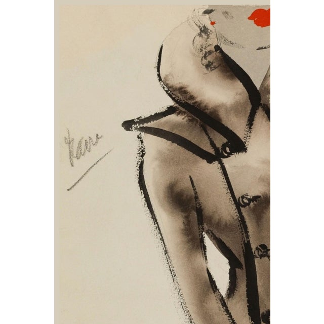 Jonathan Adler Vintage French Fashion Art Print – Brown Coat Illustration With Red Lips, 36" X 48" For Sale - Image 4 of 8