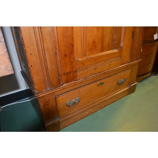 American Antique Wooden Single Door Armoire Wardrobe W/ Base Drawer - Coat Closet For Sale - Image 3 of 17
