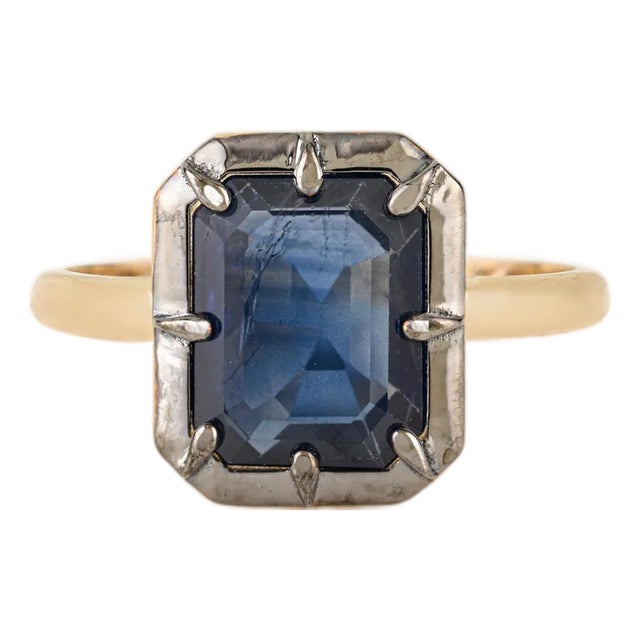 2.28 Carat Sapphire Georgian Style Black Rodium Solitaire Ring Size 6 in 18k Solid Gold For Sale
