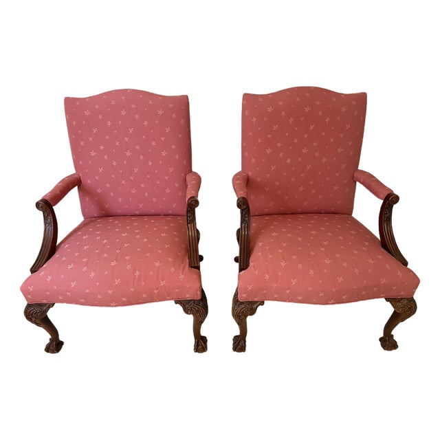 Pair of 2 Hickory Chair Gainsborough Mahogany Armchairs 1995 For Sale