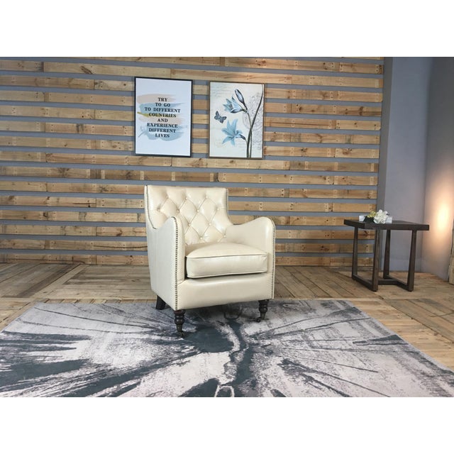 Transitional Jhs Wellington Antique Ivory Leather Chair For Sale - Image 3 of 10