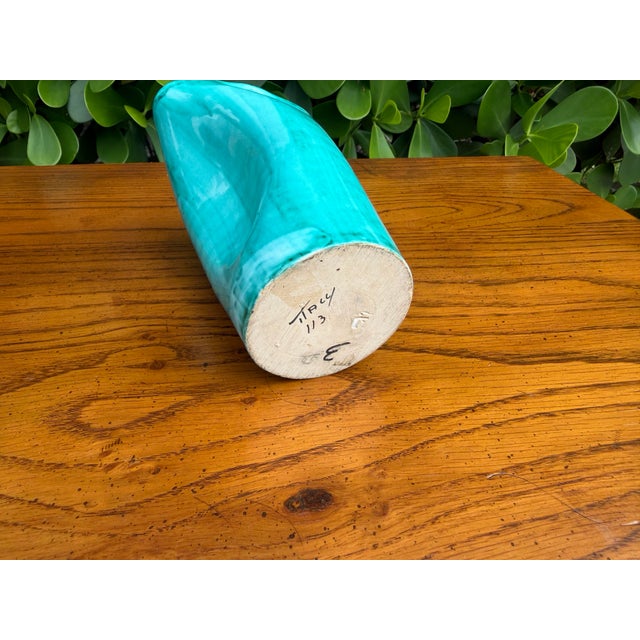 Mid Century Italian Turquoise Art Pottery Vessel | 6.5” For Sale - Image 9 of 9