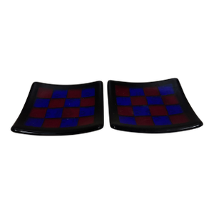 Set of Two Glass Checkered Trinket Dishes Fused