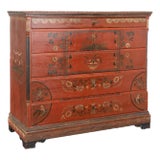 19th Century Original Red-Painted Danish Pine Chest of Five Drawers For Sale