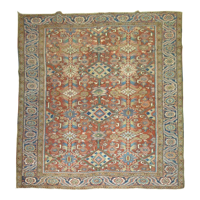 Early 20th Century Square Antique Heriz Rug, 8'11'' X 10'8'' For Sale