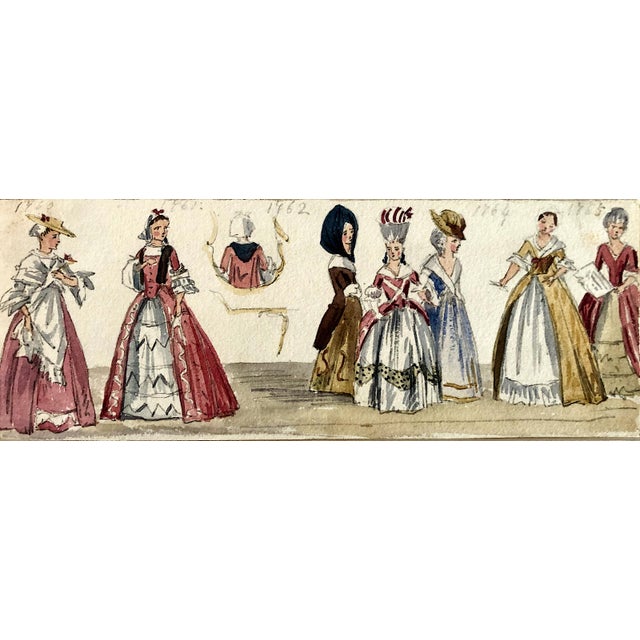Set of Six Original Watercolor and Ink Depictions of 18th- And 19th-Century European Fashions For Sale - Image 11 of 13