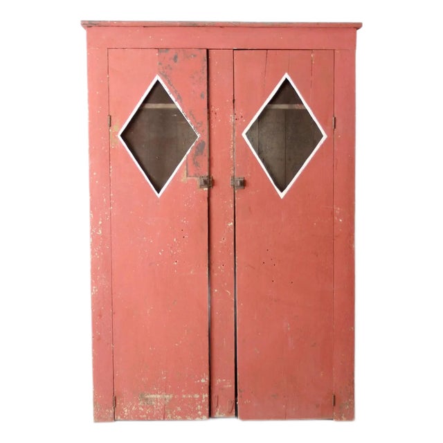 Antique Primitive Painted Wood Cabinet For Sale
