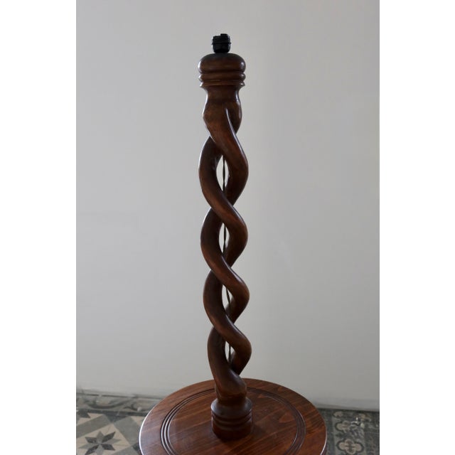 Rustic Vintage Twisted Wooden Lamp Base with Shelf, 1970s For Sale - Image 3 of 11
