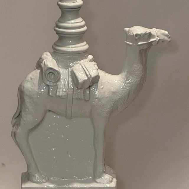Textile Vintage White Lacquered Berman Camel Lamp With Custom Tassel Fringe Shade - Newly Painted For Sale - Image 7 of 13