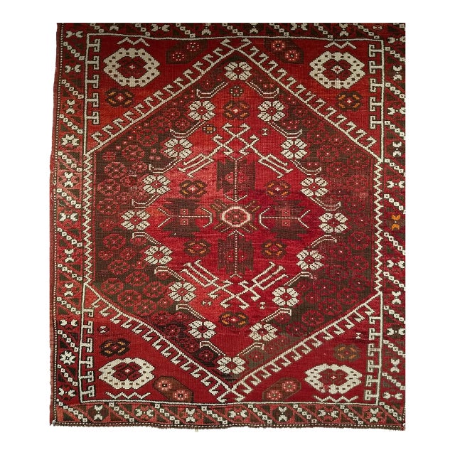 19th Century Turkish Bergama Village Rug, Handwoven Wool, Brick Red, 3' x 4' For Sale