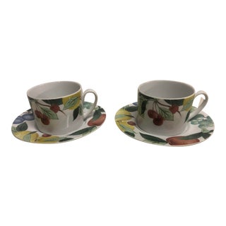 1990s Multi Colored Fruit Motif Cups & Saucers - a Pair For Sale