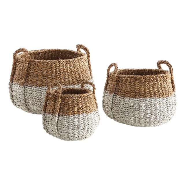 Seagrass Round Baskets With Handles, Set Of 3 For Sale