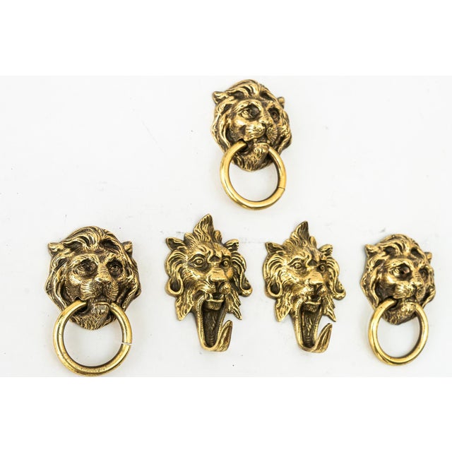 Art Deco Lion hooks set of 5 vienna around 1920s Polished and stove enameled