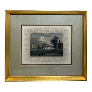 Early 20th Century Engraving of Chertsey Bridge Over the Thames