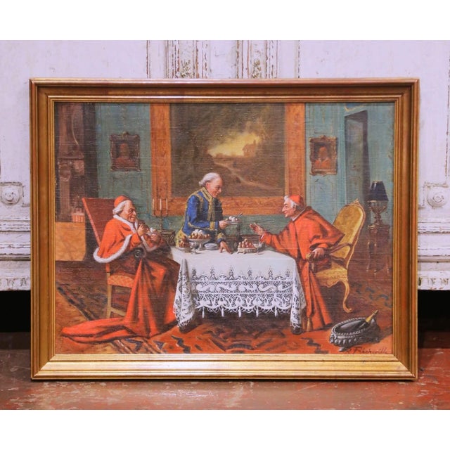 Early 20th Century French Cardinal Genre Interior Painting Signed R. Fricheville For Sale In Dallas - Image 6 of 11