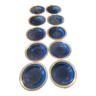 Convivo Blue Match Pewter Rim Bowls For Sale