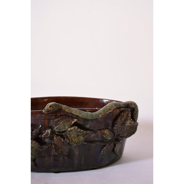 1950s Low Brown and Green Relief Ceramic Planter, 1950s For Sale - Image 5 of 6