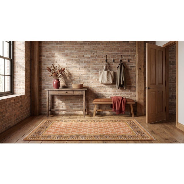 6x9 Yellow Hand-Knotted Wool Trellis Motif Geometric Modern Carpet Rug For Sale - Image 9 of 9