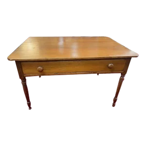 1960s Vintage Rustic Pine Farmhouse Kitchen Dining or Work Table W/ Full Length Single Drawer