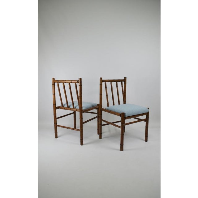 Blue Wooden Chair in Faux Bamboo, France, 1970s For Sale - Image 8 of 16