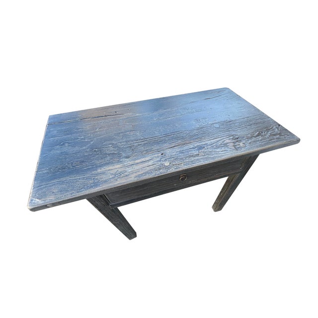 Distressed Rough Grain Fade Black Rectangular Pedestal Foyer Side Table For Sale - Image 4 of 5