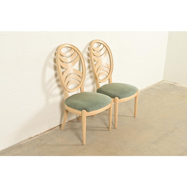 Henredon Henredon Modern Art Deco Carved Oak Side Chairs or Dining Chairs, Pair For Sale - Image 4 of 16