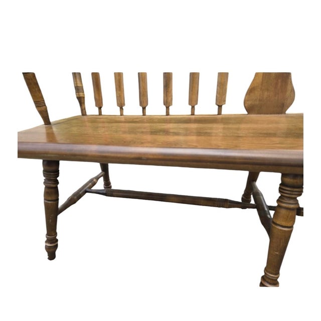 Chestnut 1960s Rockingham Maple Colonial Cattail Deacon's Bench Farmhouse For Sale - Image 8 of 17