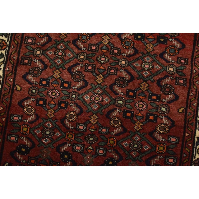 Hamedan Runner 2’7” X 9’4” Red Wool Vintage Tribal Hand-Knotted Rug For Sale - Image 4 of 13